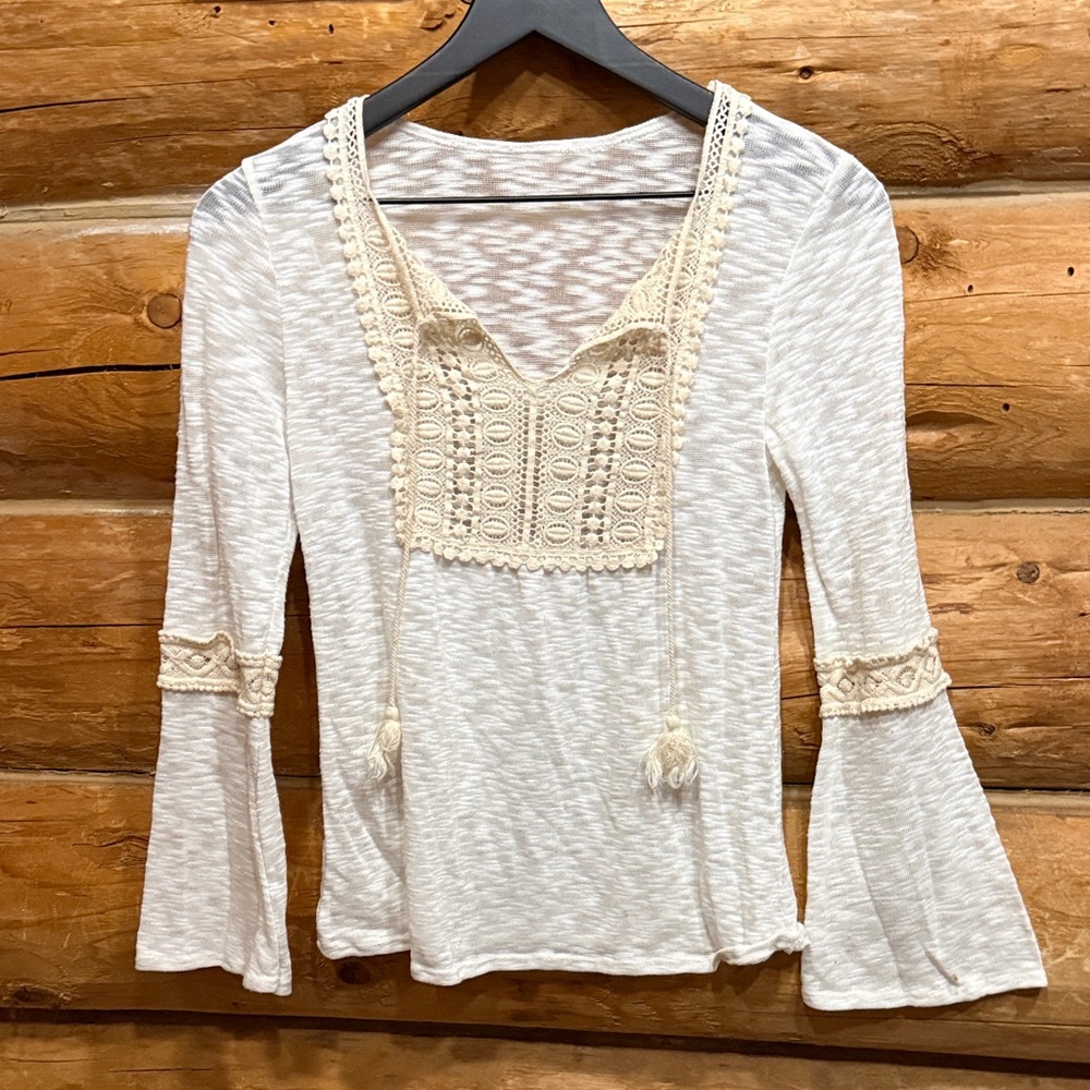 Cream Lace Trim Women's Top small